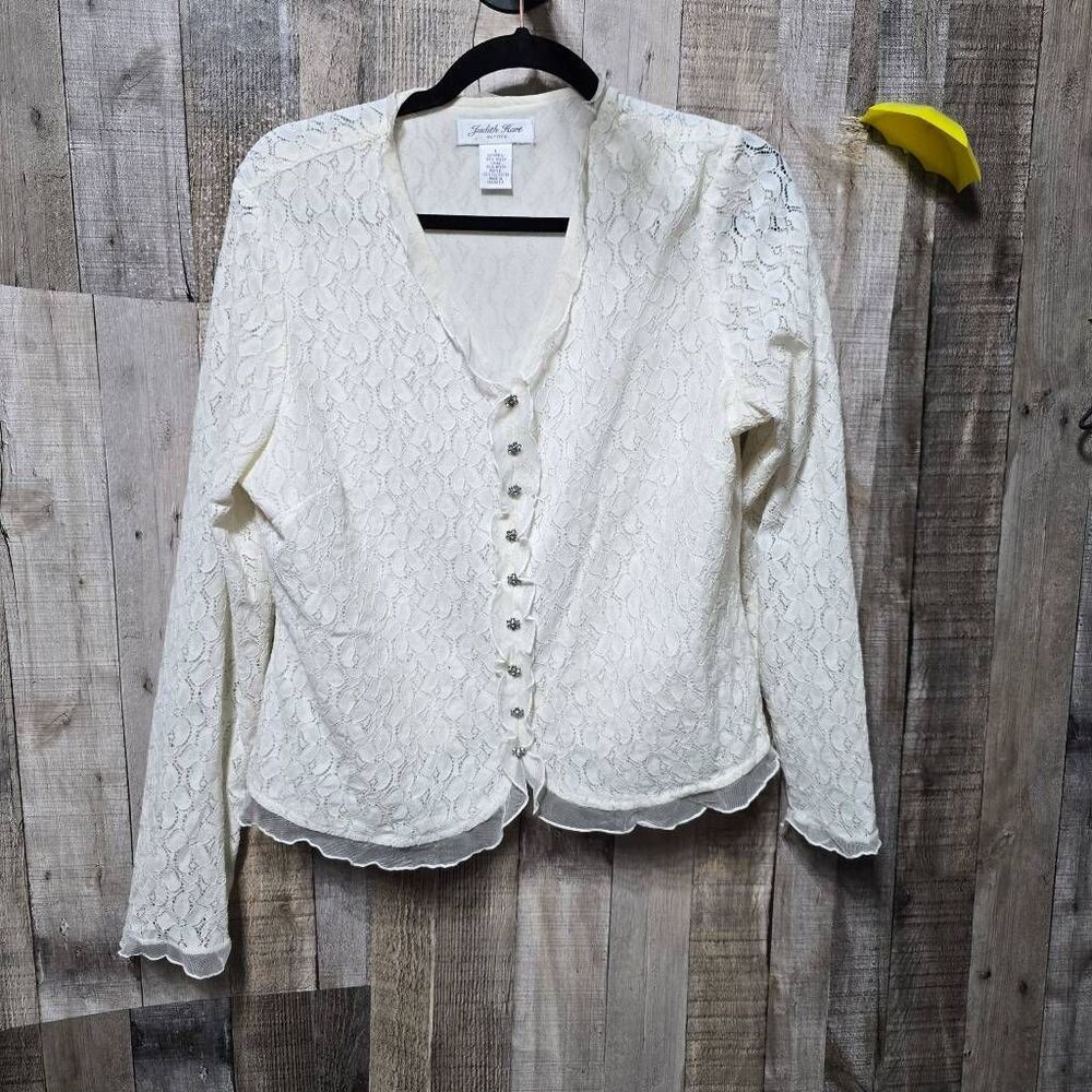 Judith Hart Vintage White Floral Lace Blouse LP Cottage Twee Coquette Vanilla